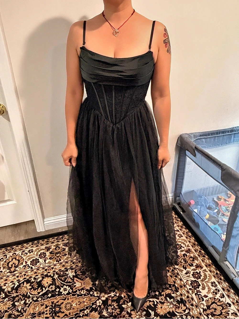 Azazie Kasie Black Corset Maxi Dress